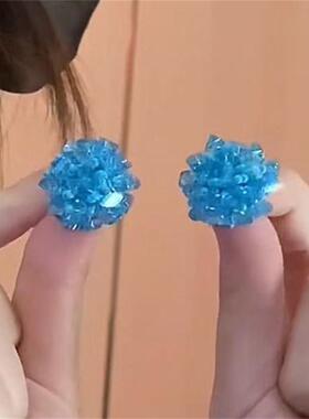 清凉蓝色水晶耳钉复古着简约手工串珠显白度假耳环个性耳饰高级感