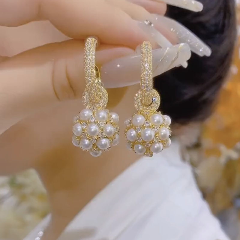 银针精致时尚微镶钻珍珠耳环高级