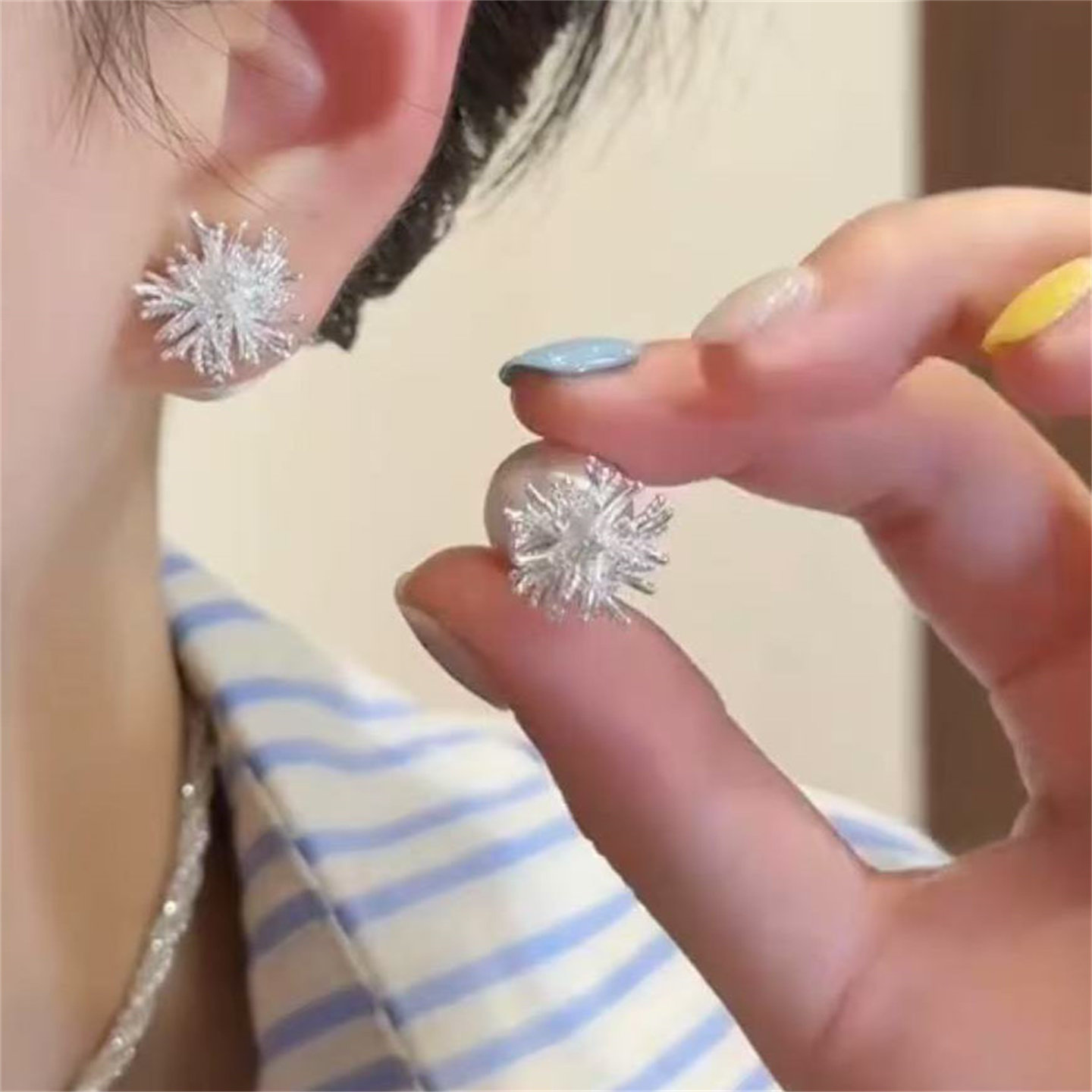 纯银针烟花珍珠耳钉轻奢小众高级
