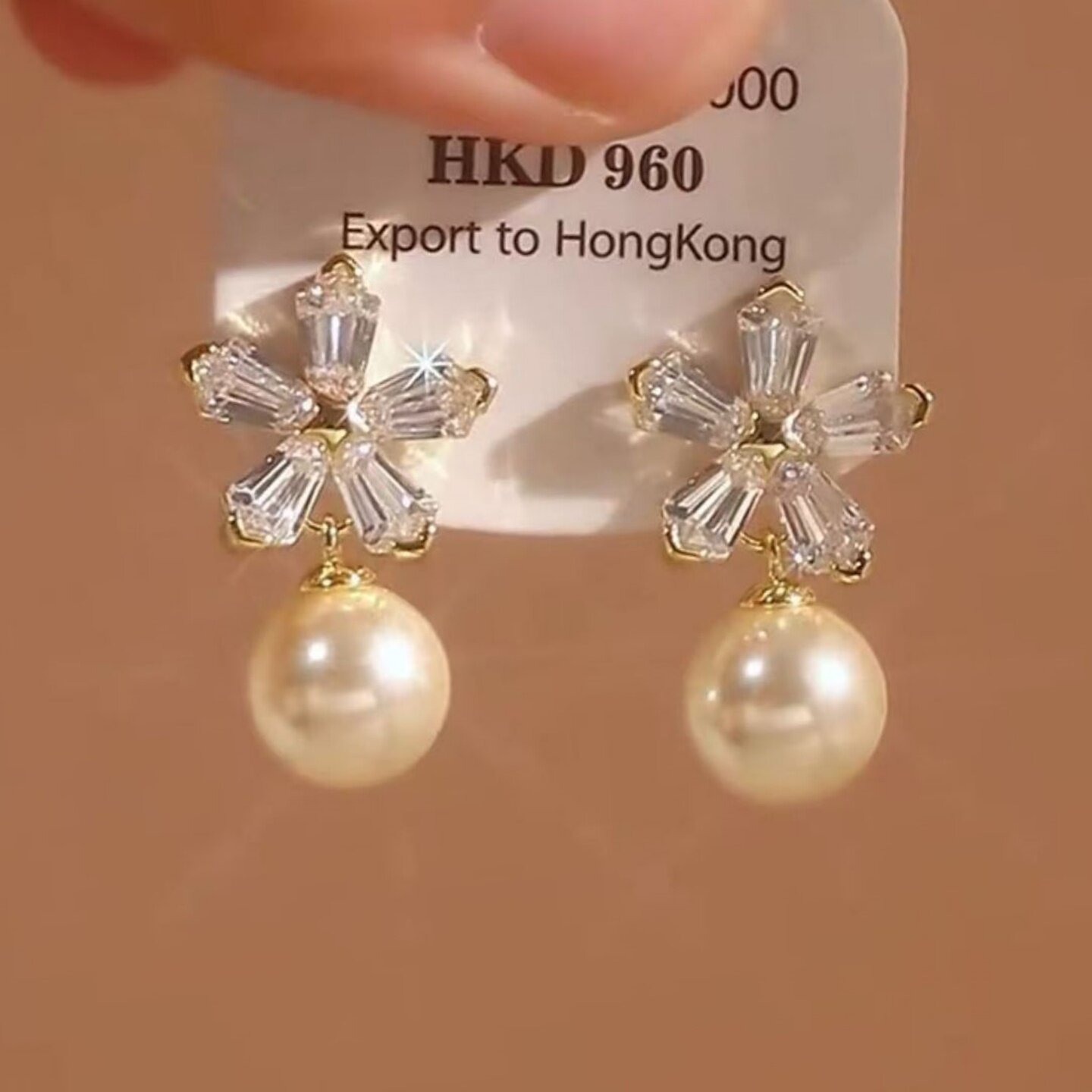 轻奢高级感锆石花朵珍珠耳环气质