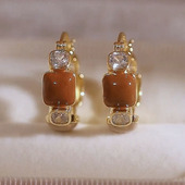 爆款 骄阳伴我白百何同款 耳环锆石棕色耳饰新款 港风复古耳圈耳扣女