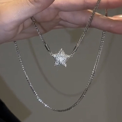 轻奢高级感满钻五角星磁吸项链潮