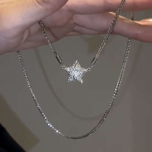轻奢高级感满钻五角星磁吸项链