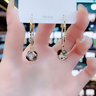 网红流行大耳圈绣球闪钻水晶耳环2025新款潮防过敏银针高级感耳饰