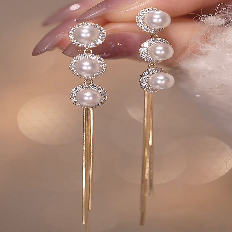 三生三世长款流苏珍珠耳环高级感