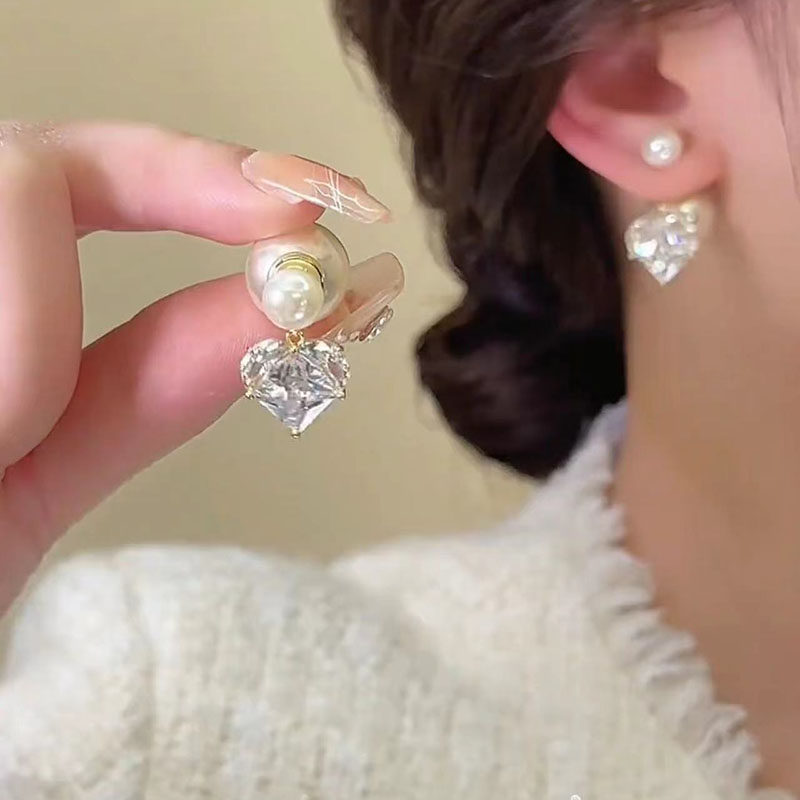 珍珠气质皓石桃心耳环小众设计款