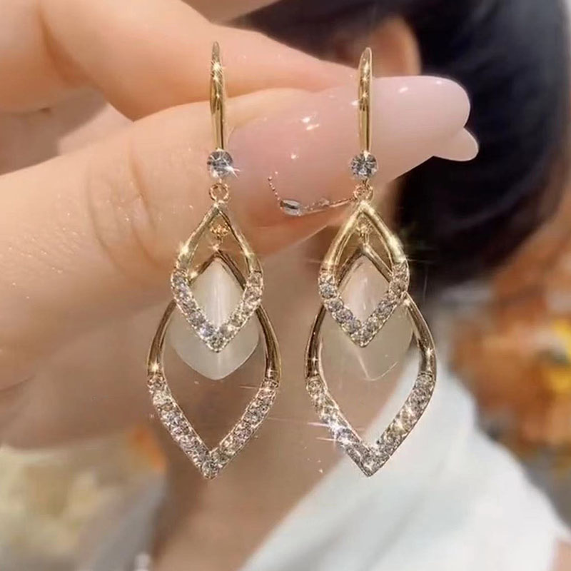 菱形猫眼石耳饰网红小众独特耳环