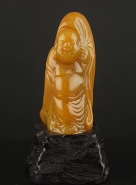 老挝北部田黄石《布袋和尚》精品佛像人物摆件古玩石雕手工艺礼品
