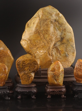 田黄石山水艺术风台湾家居摆设