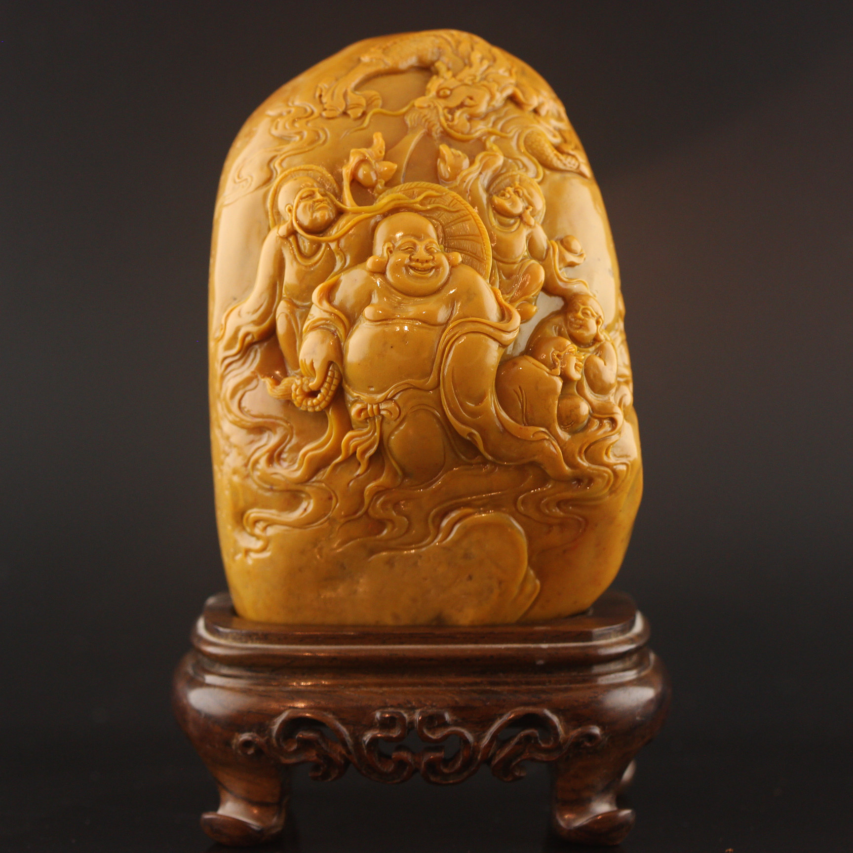 田黄石福满乾坤精品摆件玉石头雕刻佛像收藏手工艺术送礼精品直销