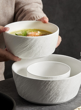 简约吃饭碗家用高级感泡面碗平底碗汤碗沙拉碗创意陶瓷米饭碗单个