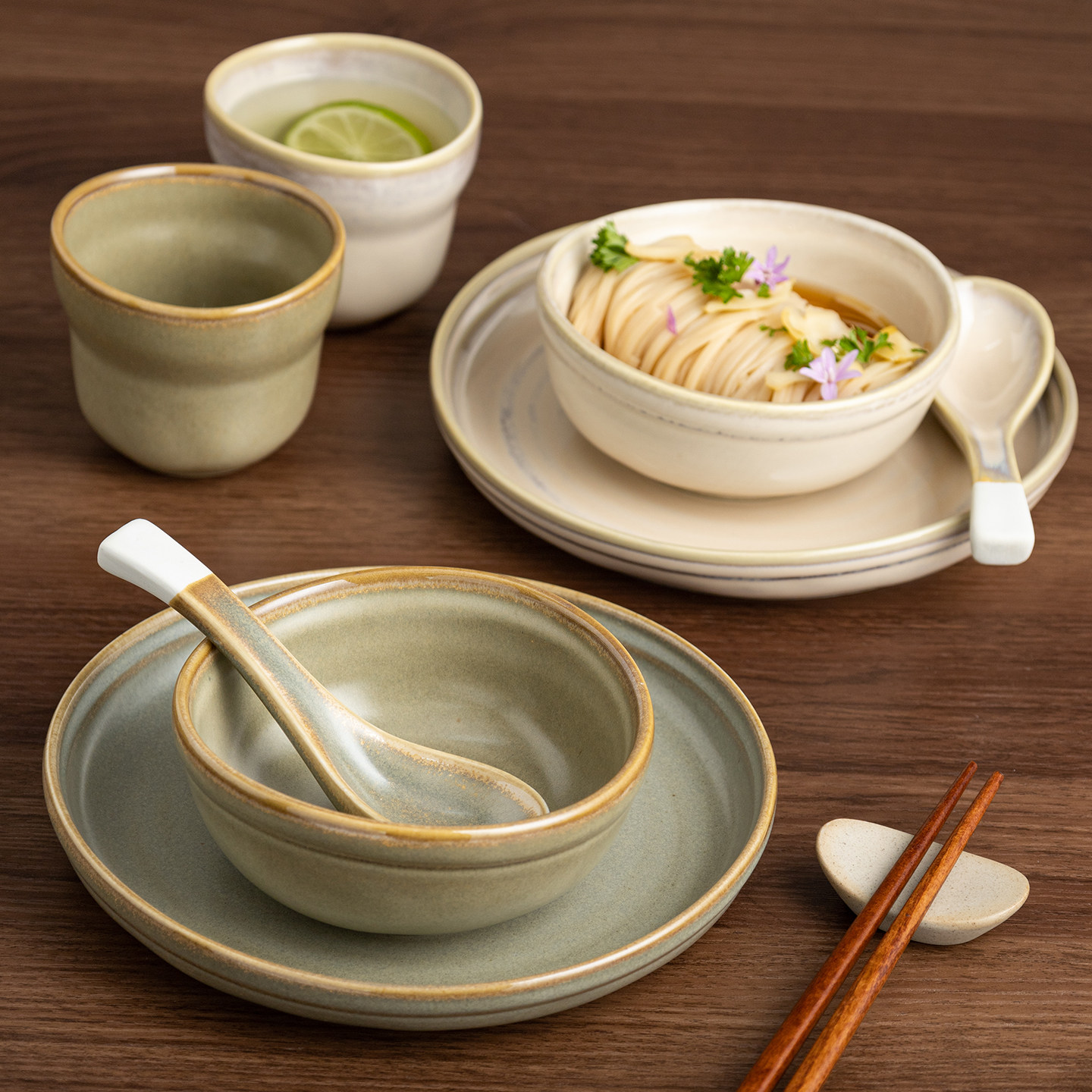 山野风窑变餐具三件套陶瓷摆台四件套碗盘勺子茶杯饭店餐厅商用
