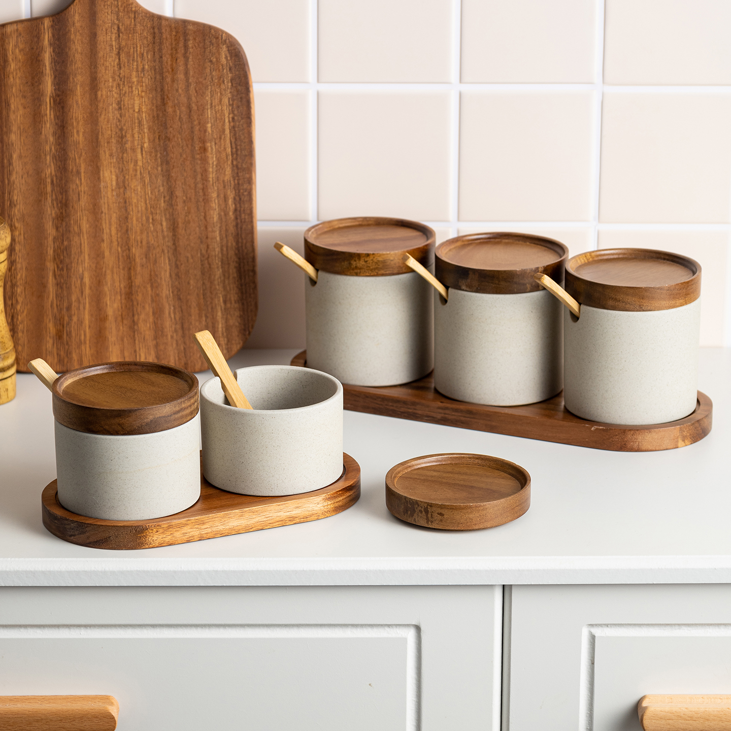 日式粗陶厨房调味罐带盖家用高颜值防潮调料盒密封调料罐套装商用