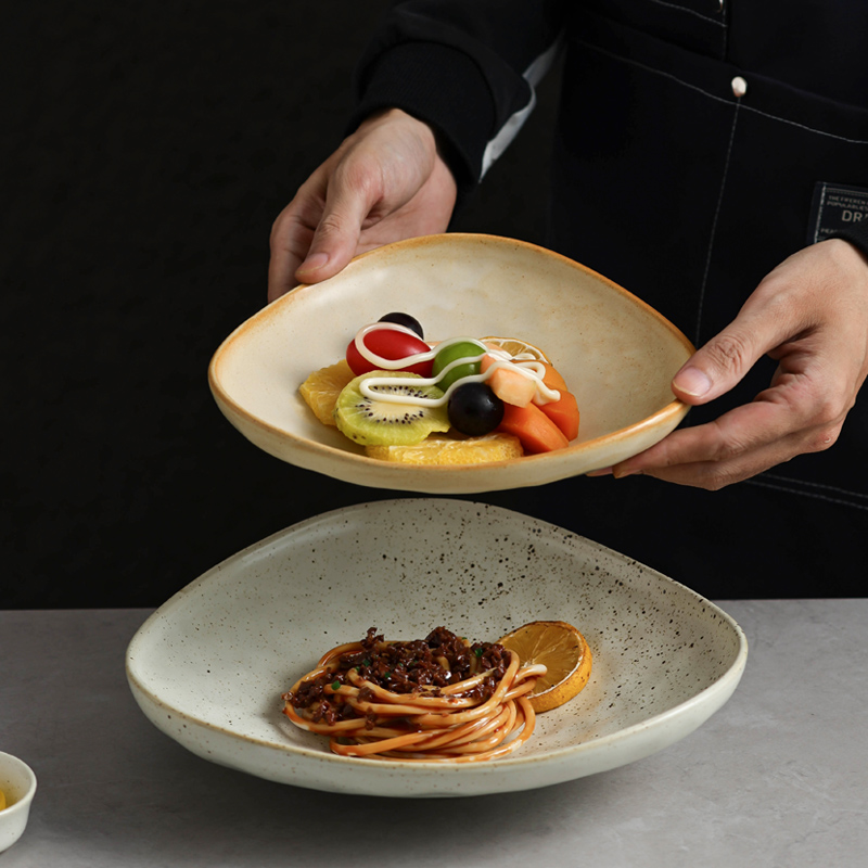 日式复古粗陶沙拉餐盘意面盘