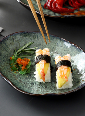 日式窑变盘子家用菜盘深盘水果盘沙拉盘意面盘椭圆形异形陶瓷餐盘