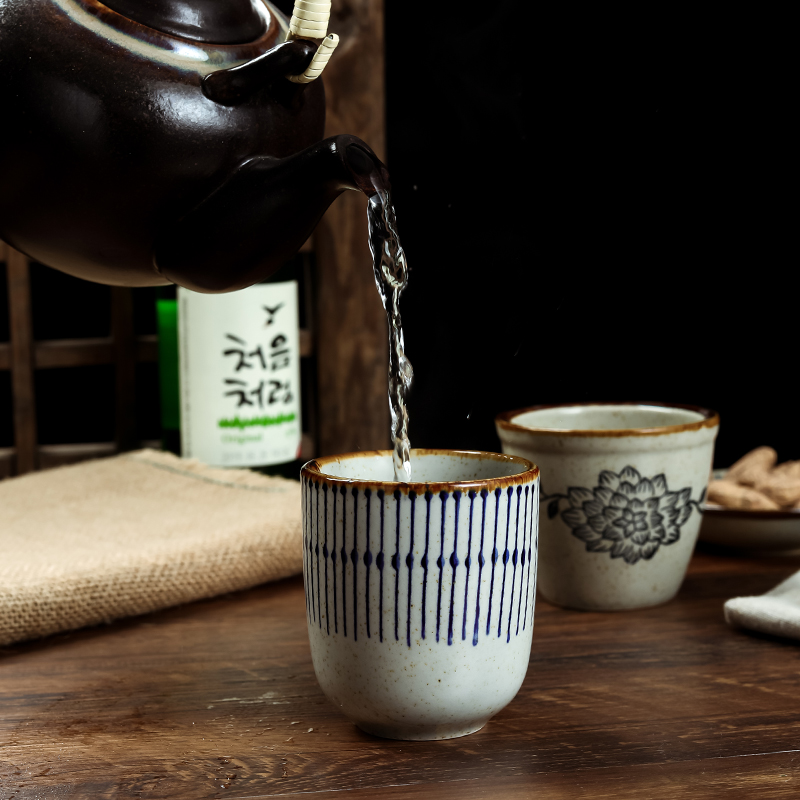 日式餐具商用餐厅茶水杯家用陶瓷杯子创意复古陶瓷杯茶杯功夫茶