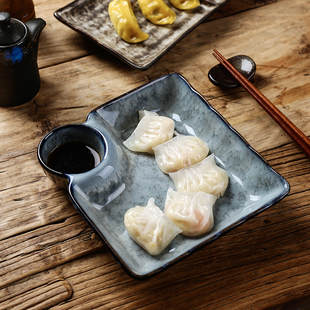陶瓷家用饺子盘带醋碟创意个性 日式 盘子早餐餐具水饺盘寿司凉菜盘