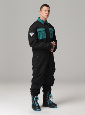 雪怡派工装情侣连体滑雪服防风防水夹棉滑雪服套装男女i.