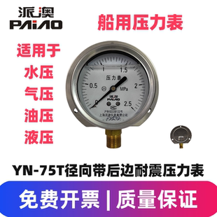 派澳仪表YN75T 径向带后边耐震压力表船用表不锈钢水气油压表优质