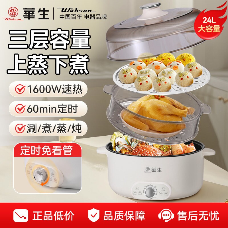 华生电蒸锅多功能家用三层定时蒸