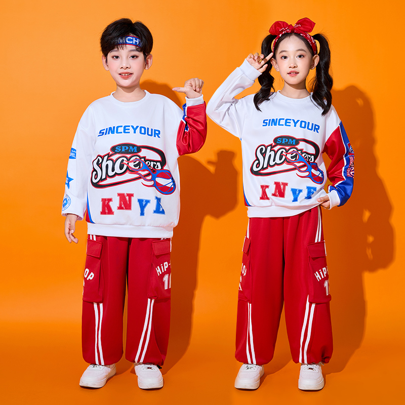 儿童啦啦队演出服运动会服装小学生街舞潮服男童中国风舞蹈表演服