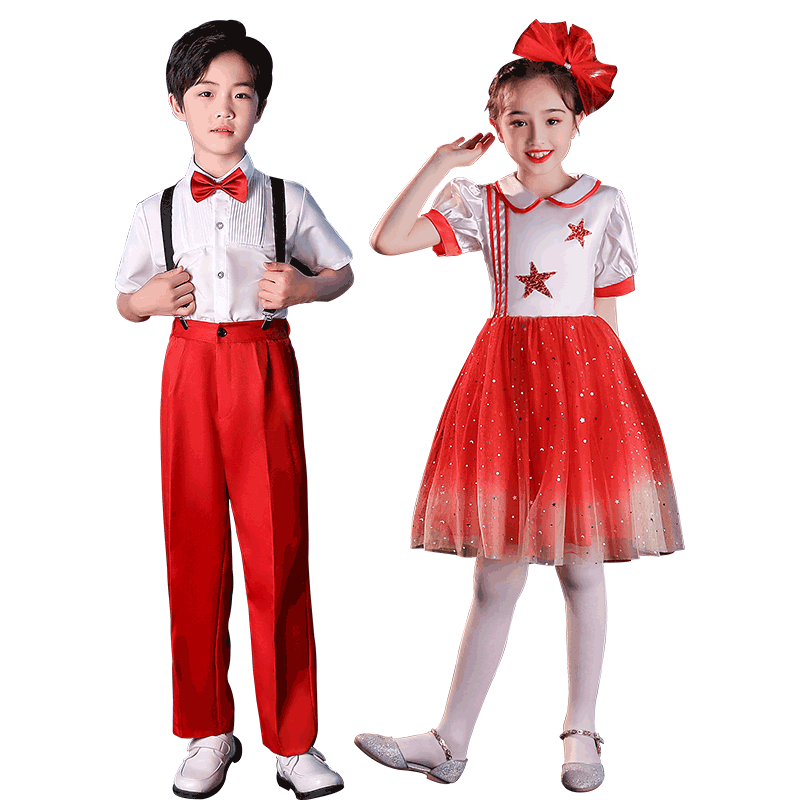 纱裙大合唱团中小学生朗诵表演服