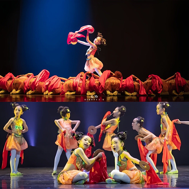 第十一届小荷风采妞妞舞花钹儿童演出服喜庆秧歌民族舞蹈表演服装