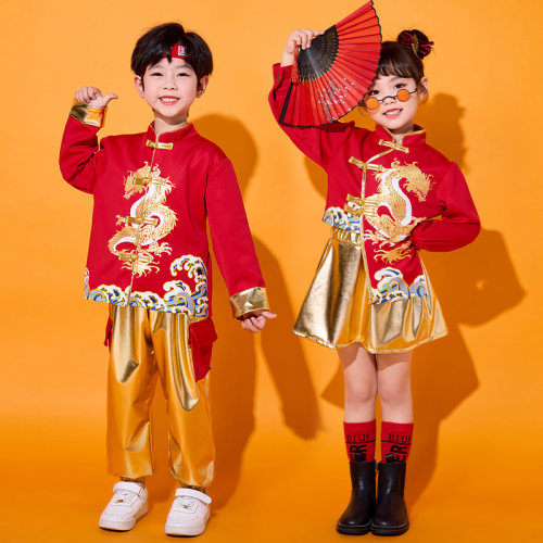 儿童啦啦队演出服中国风