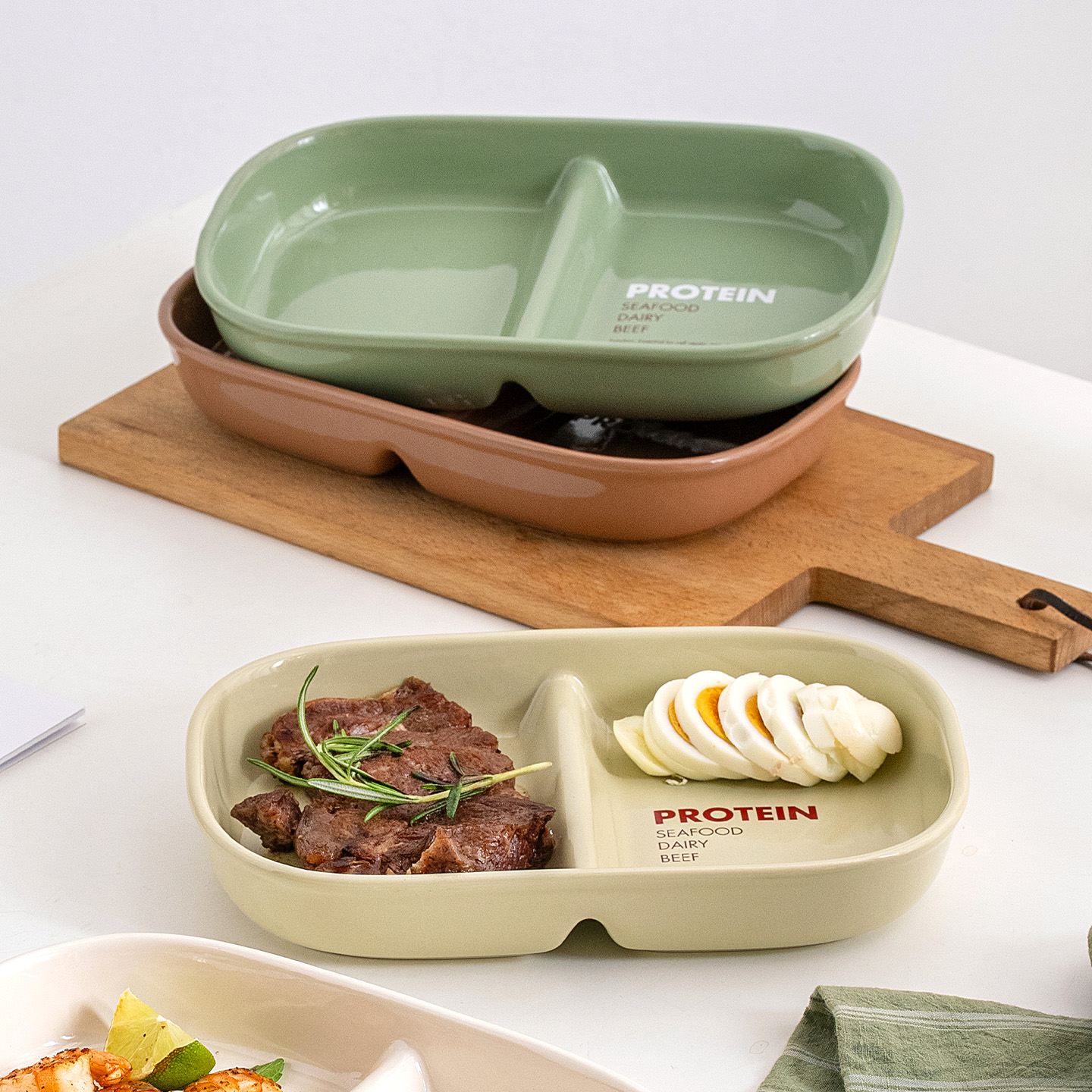 ezicok 分格盘陶瓷餐盘简约盘子儿童餐盘创意早餐盘西餐盘分隔盘