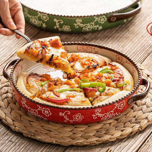 双耳日式风陶瓷披萨盘