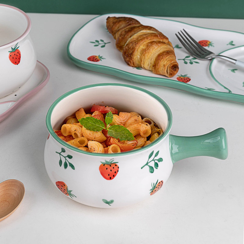 ezicok可爱泡面碗陶瓷餐具套装家用日式早餐盘简约汤碗带手柄面碗,餐饮具,碗,淘宝优惠券,粉丝福利购,淘宝优惠卷