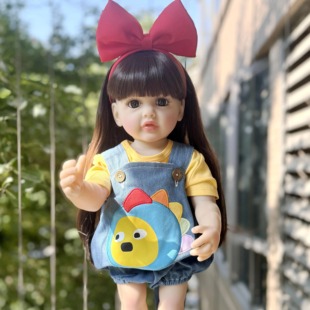 正版仿真娃娃全胶55厘米重生娃娃蓝色背带洋娃娃过家家玩具礼物