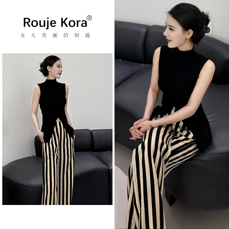 ROUJE KORA御姐女神范无袖上衣套装女士夏季今年流行高级感两件套