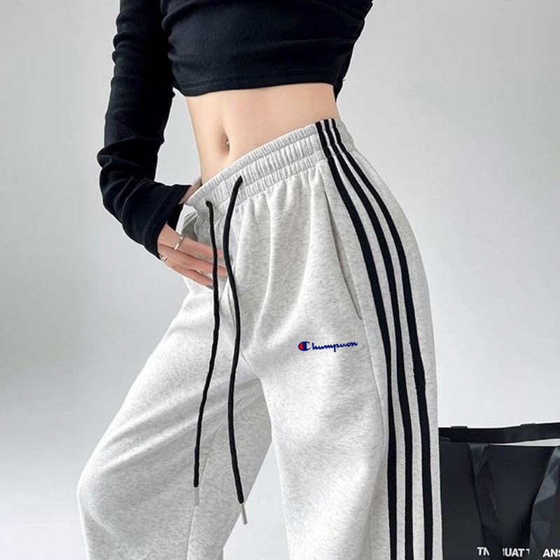 夏季冠军卫裤女春秋直筒三条杠长裤运动休闲百搭宽松阔腿裤子男潮