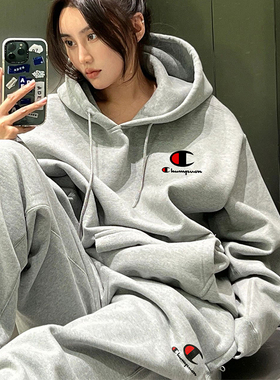 美版秋季冠军灰色运动套装高级感宽松连帽卫衣束脚卫裤休闲两件套