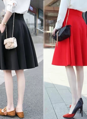2025秋冬韩版半身裙中长款高腰防走光裤裙a字伞裙蓬蓬裙通勤裙
