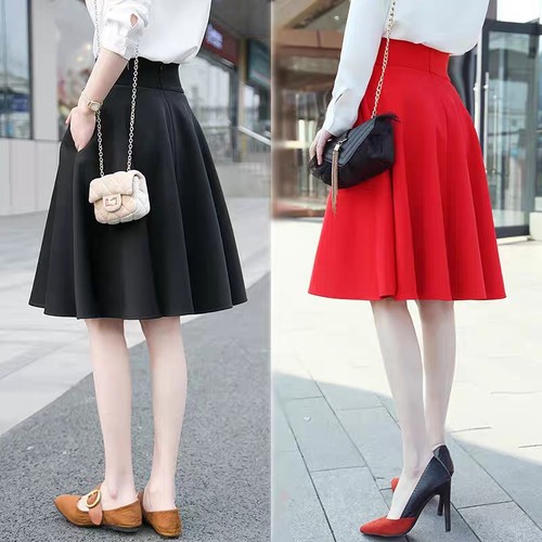 口袋蓬蓬裙00后伞裙中长款韩版