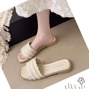 波西米亚小香风平底低跟凉拖鞋 女外穿夏天女休闲绝美配裙子一字拖