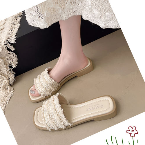 新款法式外出时尚仙女一字凉拖鞋