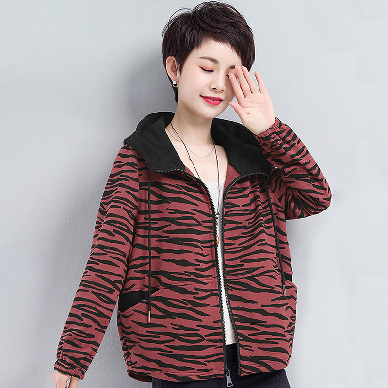 开衫连帽卫衣女2023春装纯棉中年加肥大码妈妈装时尚夹克外套上衣