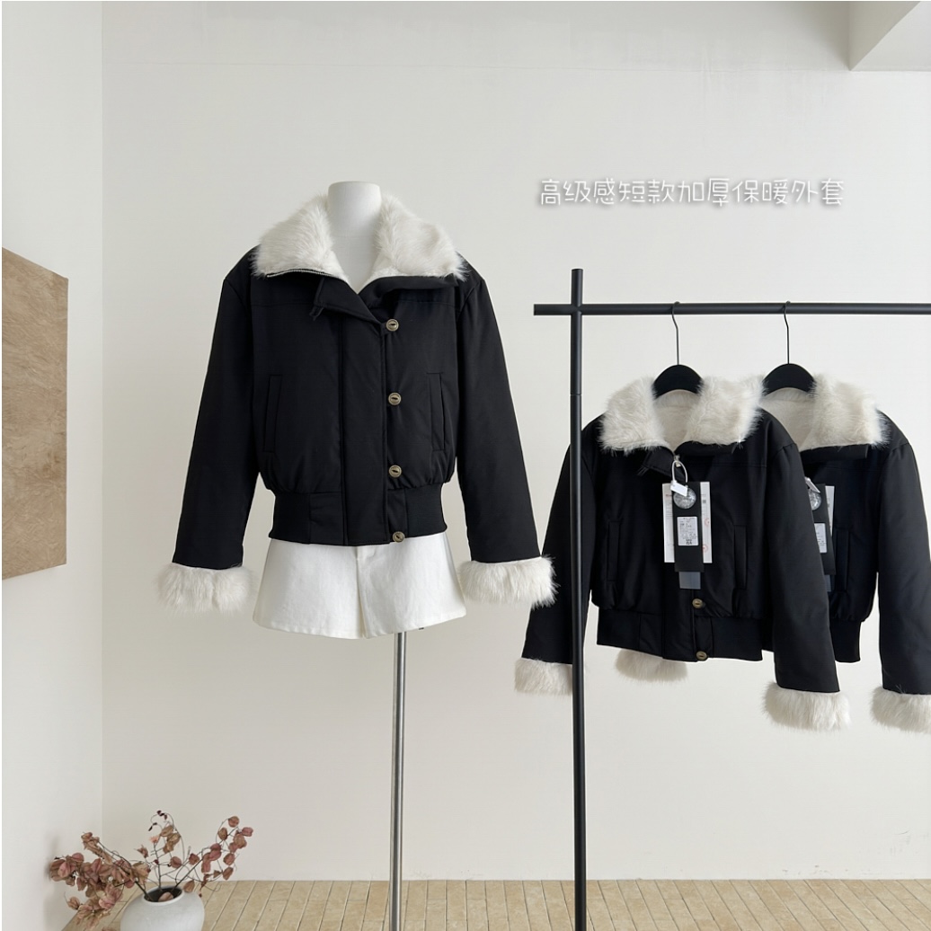 LING女装户外防风短派克90白鸭绒短款羽绒服