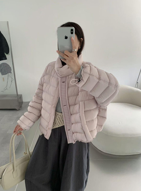90白鸭绒韩系针织拼接排骨羽绒服女宽松2025新款超好看立领短外套