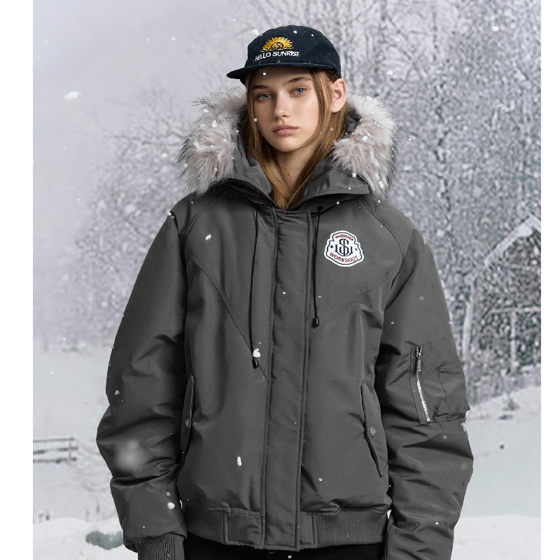 黄子弘凡同款NICEBAD原WORKSOUT连帽毛领派克棉服复古保暖