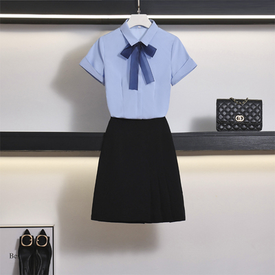 高端面试职业装短袖衬衫女夏季美容院服装工作服正装女教师学院风