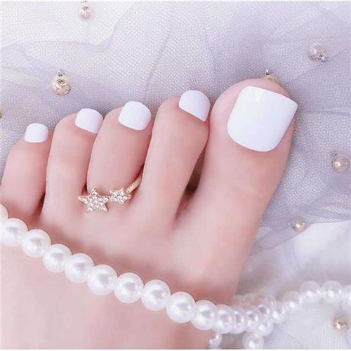 24片白色光泽穿戴美甲成品美甲脚趾甲甲片假指甲脚指甲toenails