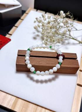 玖紫 白贝珠玉髓石榴石手链手串 7mm