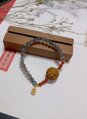 玖紫天然灰月光石南红玛瑙手串手链象神手链