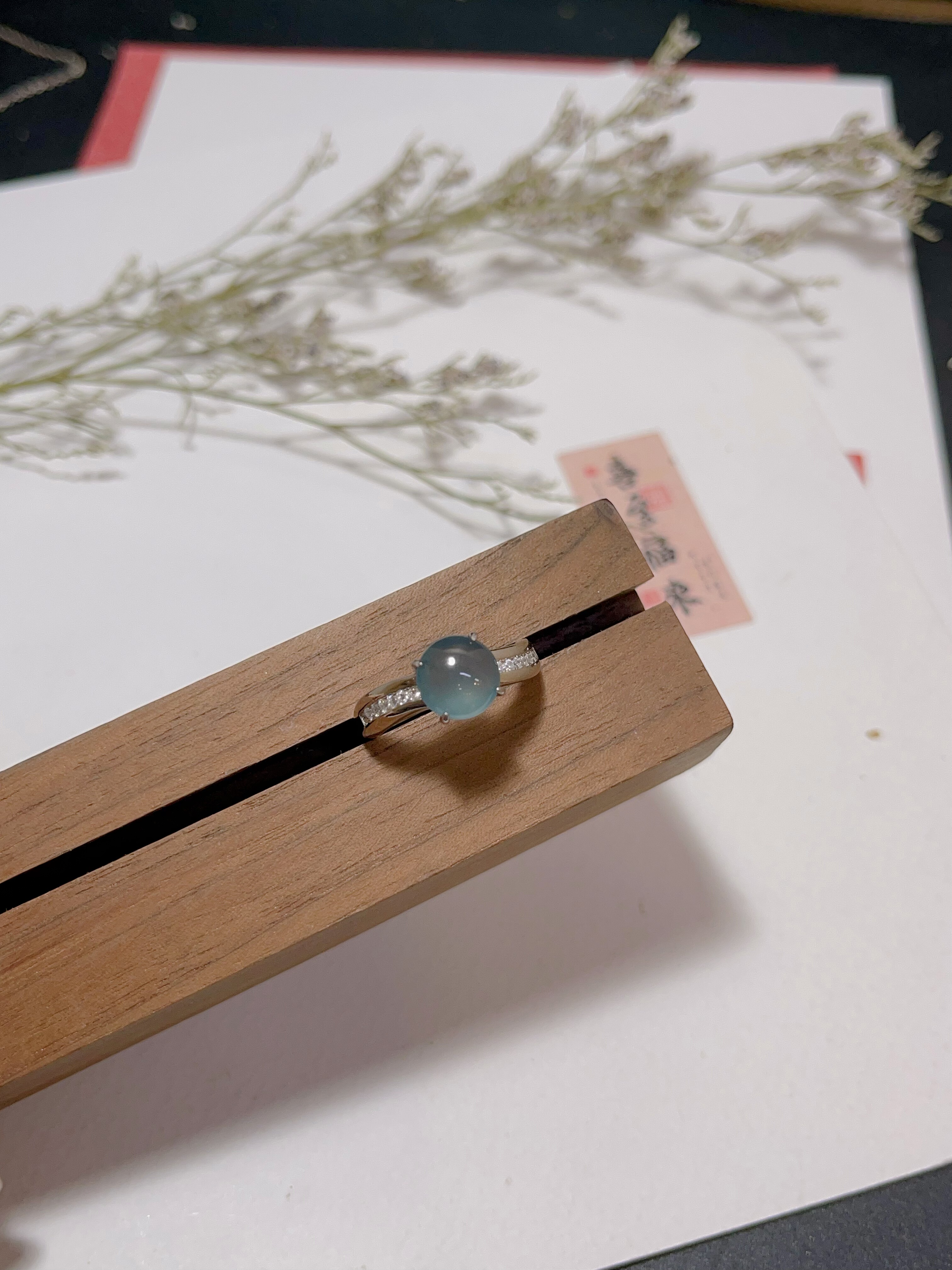 玖紫 925银天然翡翠戒指 冰种翡翠蛋面戒指 带证书 送礼盒