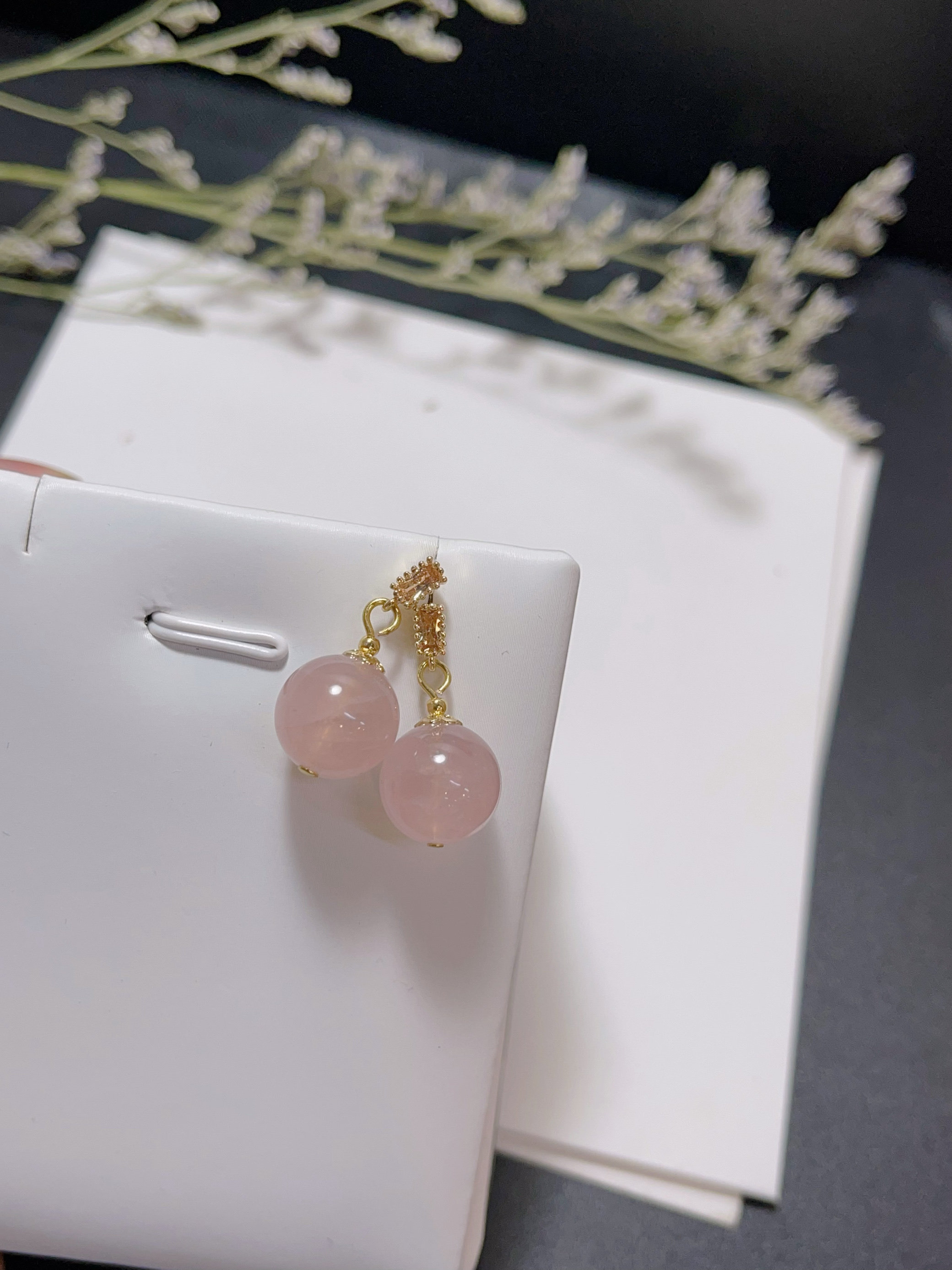 花儿与少年古力娜扎同款粉水晶耳钉 马达加斯加粉水晶耳钉925银针