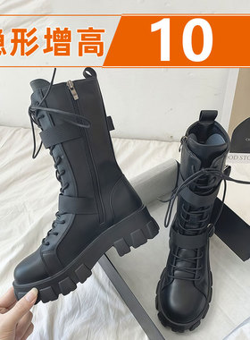 COS漫展增高鞋20马丁靴子成男女英伦风隐形内增高10cm机车靴厚底